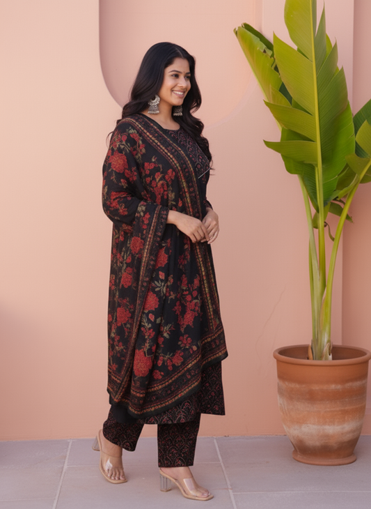 Viscose Solid Anarkali Black Kurta