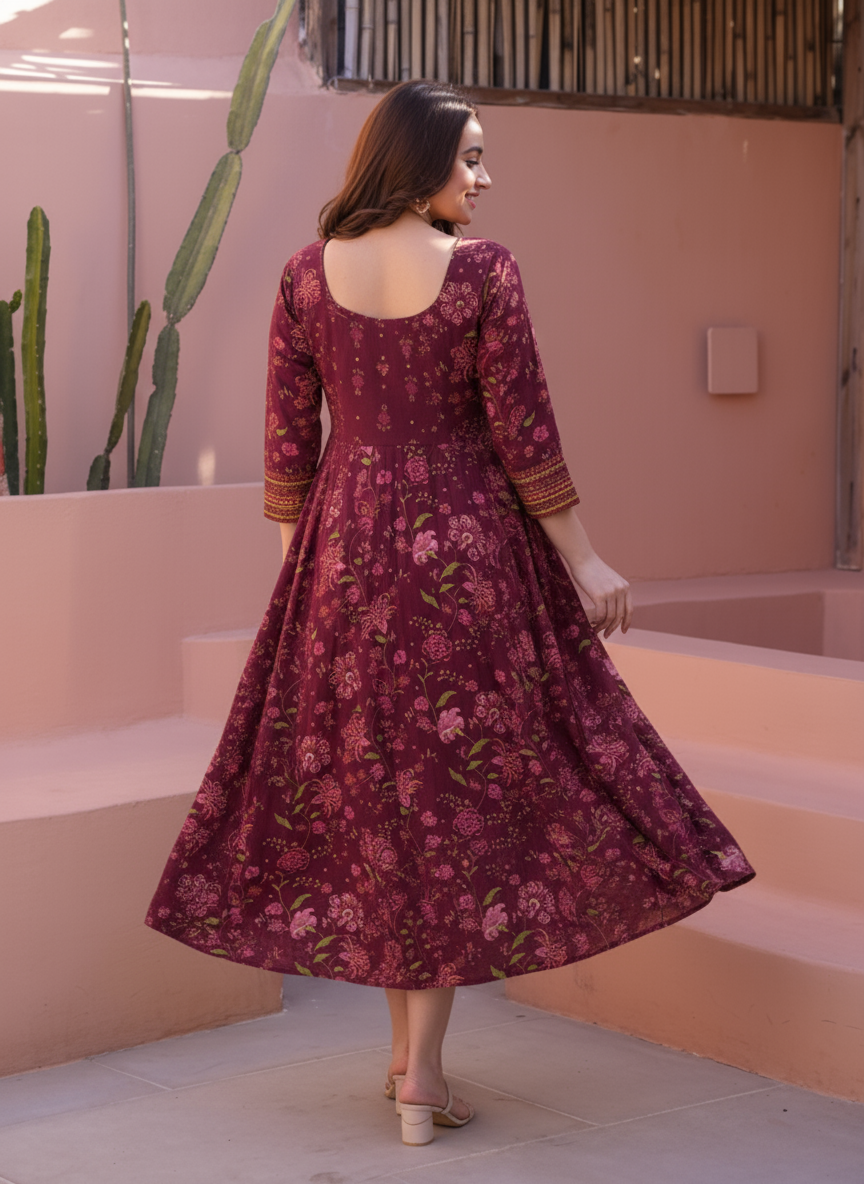 Soft Cotton Ikat Flared Red Dress