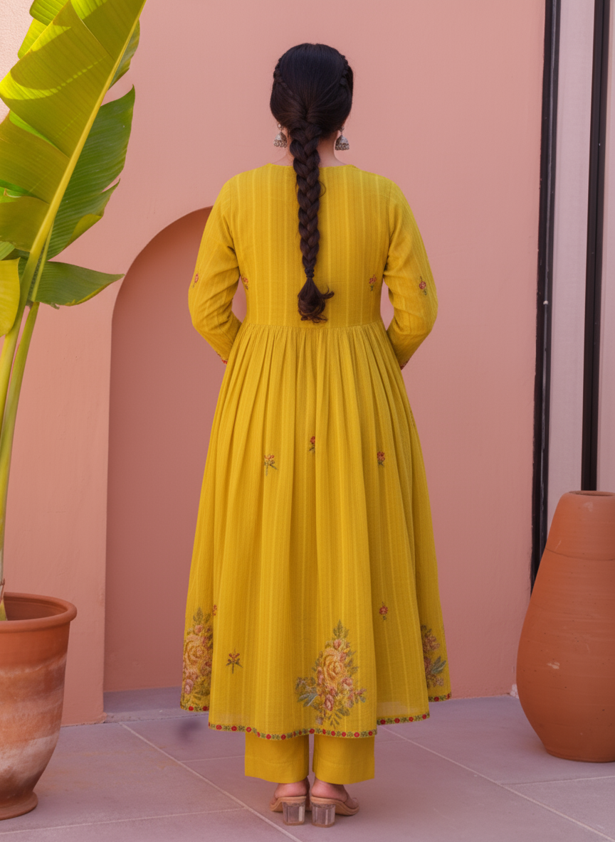 Embroidered Cotton SIlk A-line Kurta