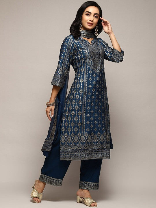 Biba Ethnic Motifs Printed Kurta & Palazzos With Dupatta