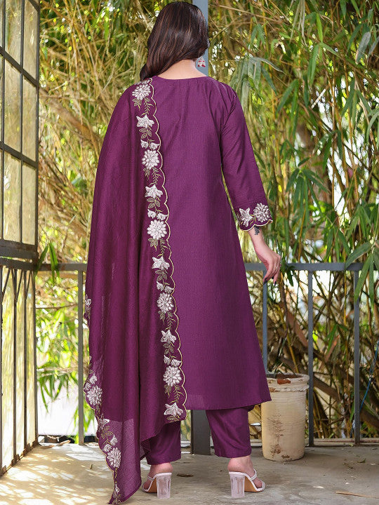 Anara Women Floral Embroidered Kurta with Trousers & Dupatta