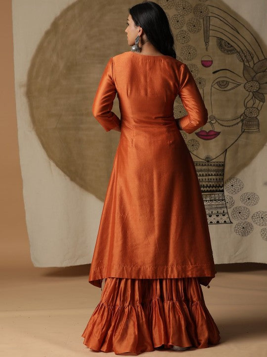 ARPITA SULAKSHANA Floral Embroidered Chanderi Silk A-Line Kurta