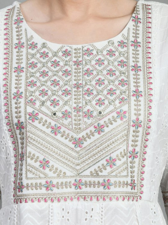 all about you Women Yoke Design Angrakha Thread Work Pure Cotton Kurta with Trousers & With Dupatta