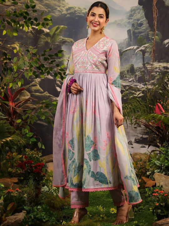 AARAAS Women Floral Printed Regular Pure Cotton Kurta with Trousers & Dupatta