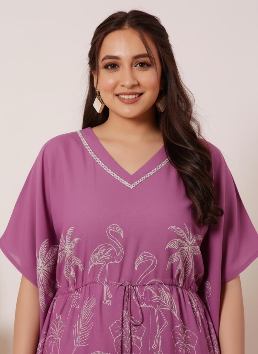 Soft Cotton Placement Print Kaftan Purple Kurta