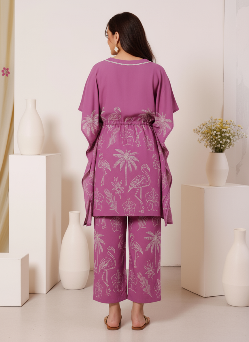 Soft Cotton Placement Print Kaftan Purple Kurta