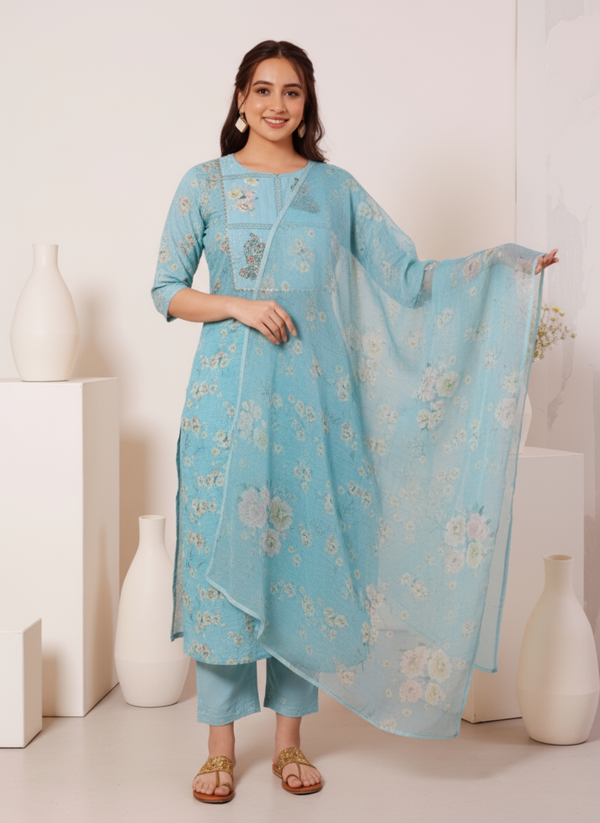Embroidered Cotton SIlk A-line Kurta