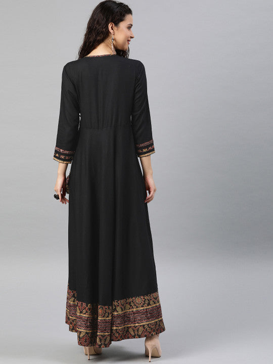 YASH GALLERY Women Black Solid Maxi Dress