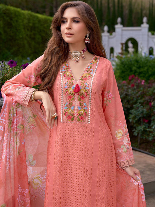 Indo Era Women Floral Embroidered Regular Mirror Work Pure Cotton Kurta with Trousers & With Dupatta