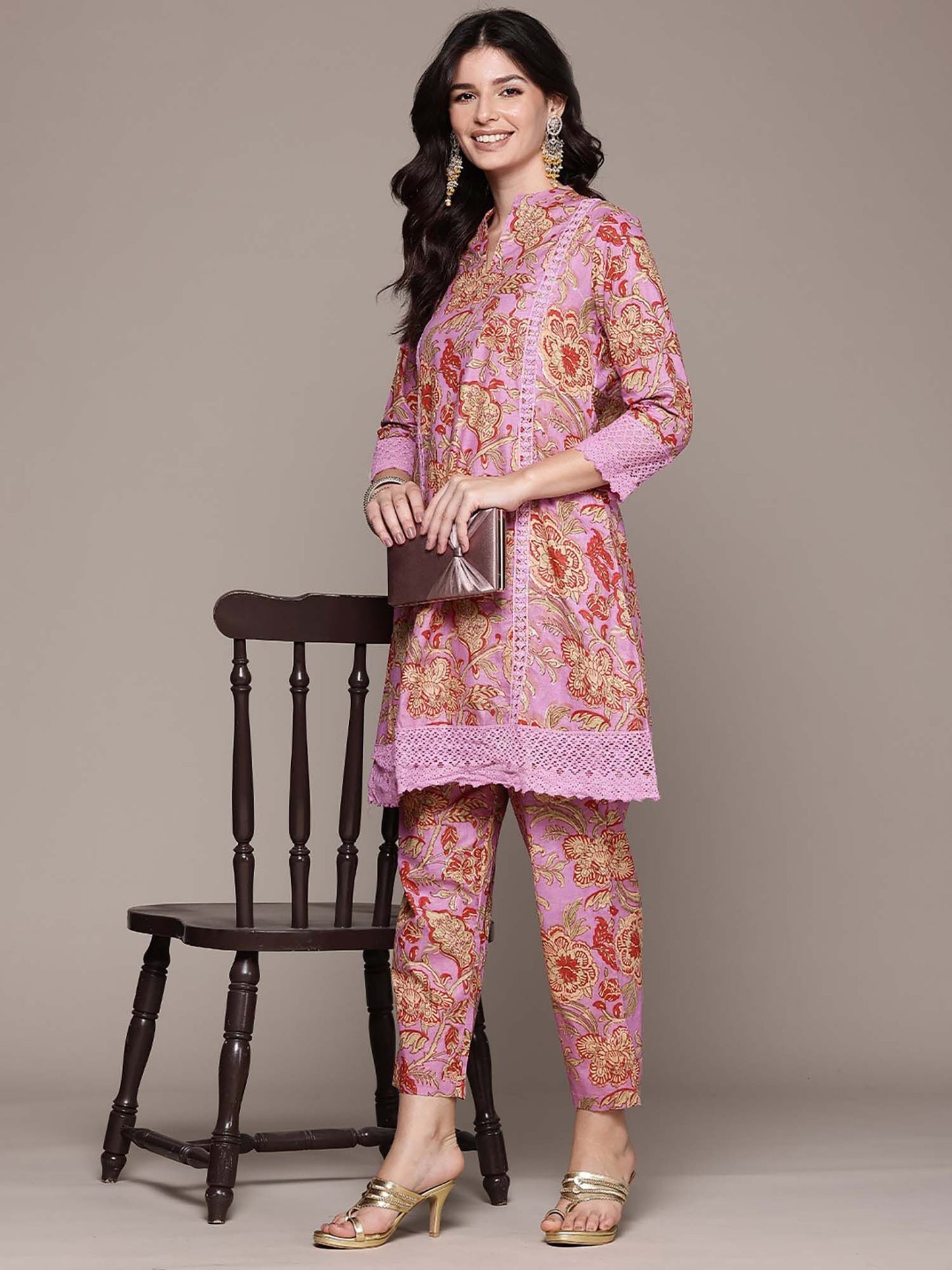 A-Line Style Purple Floral Co-Ord (Set of 2)