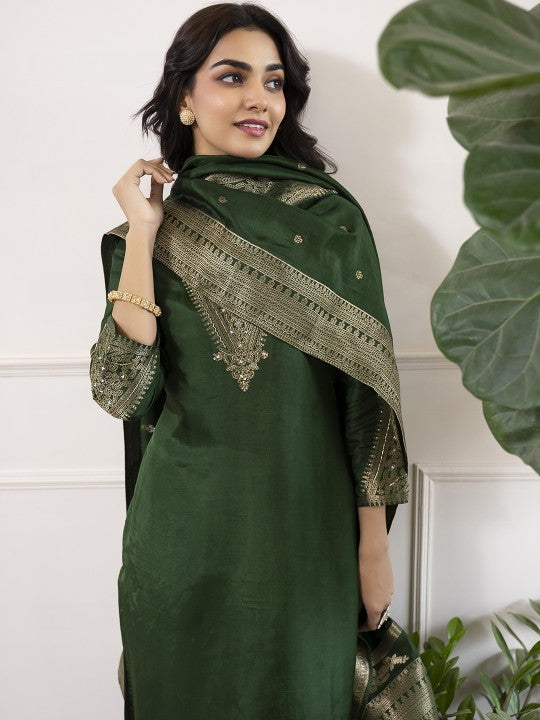 Anouk Women Yoke Design Regular Zardozi Pure Silk Kurta