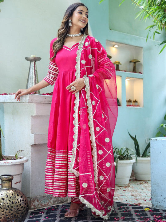 HERE&NOW Women Embroidered Regular Pure Cotton Kurta with Trousers & Dupatta