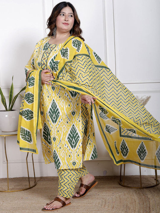 Swasti Floral Printed Regular Pure Cotton Straight Kurta With Trousers And Dupatta