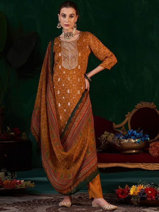 Anouk Ethnic Motifs Printed Zardozi Organza Kurta