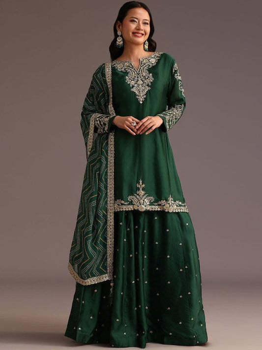 Trendmalls Women's Satin Embroidered Sequins Work Kurta