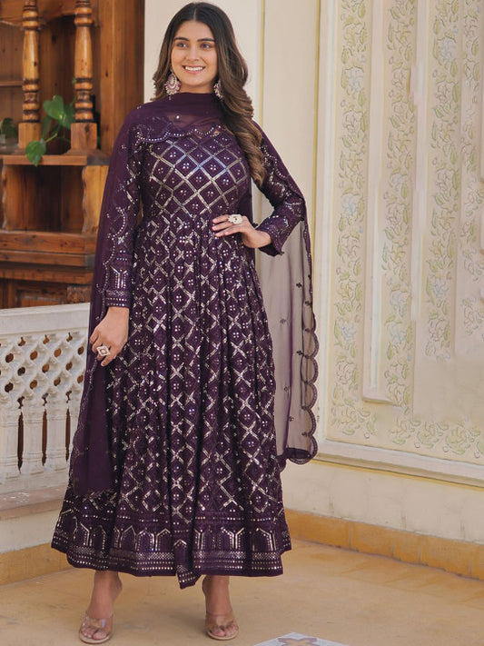 Anara Women Ethnic Motifs Embroidered Mirror Work Georgette Anarkali Kurta