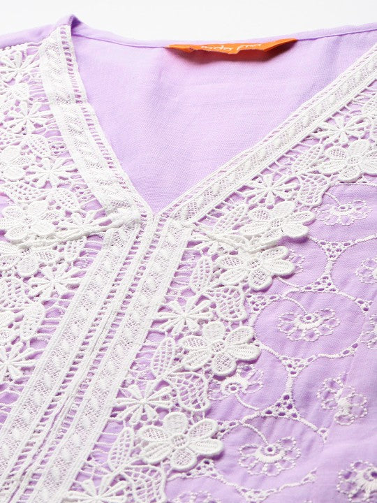 Indo Era Floral Embroidered Thread Work Pure Cotton Kurta With Trousers & Dupatta
