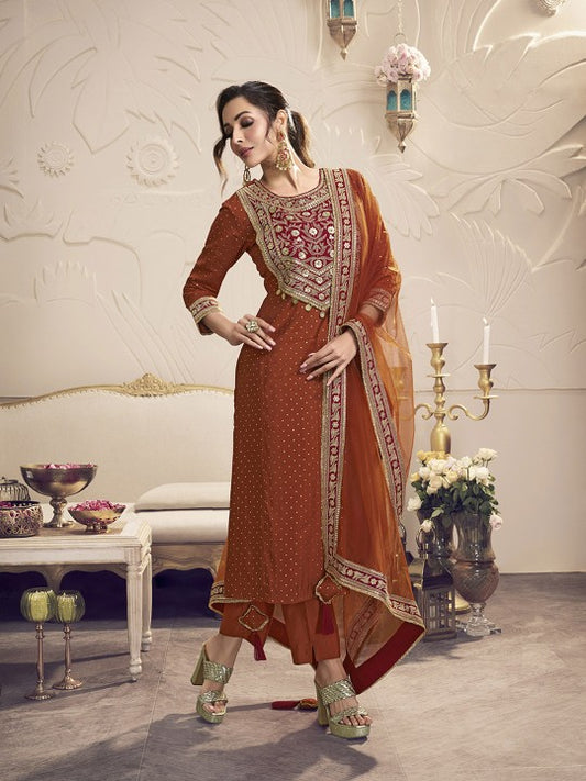 Inddus Women Floral Zari Sequined Embroidered Yoke Design Kurta