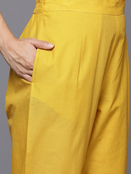 Varanga Floral Embroidered Panelled Thread Work Pure Cotton Kurta With Trousers & Dupatta