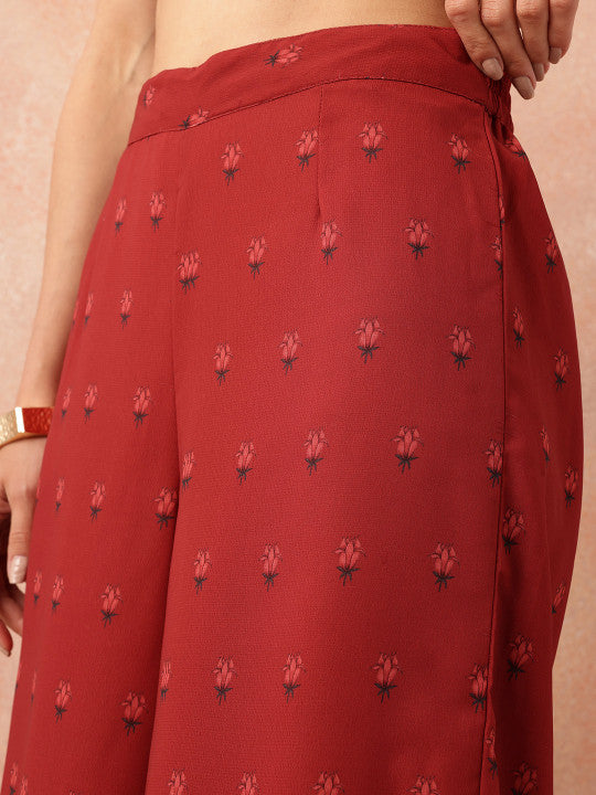 all about you Women Floral Printed Pleated Kurta with Trousers & Dupatta
