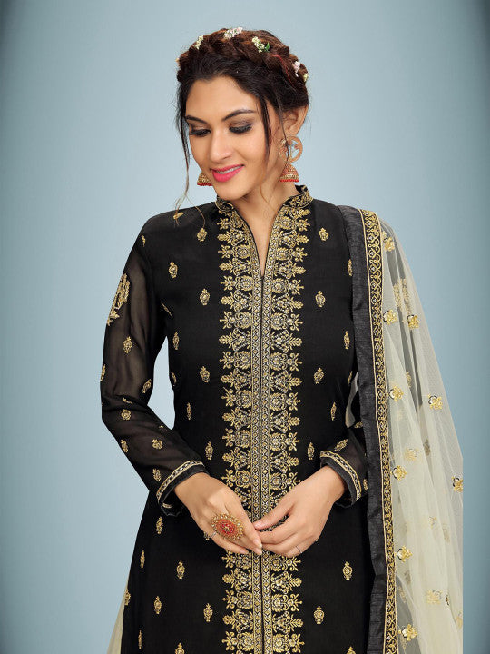 Trendmalls Women Floral Embroidered Regular Beads and Stones Kurta with Skirt & Dupatta