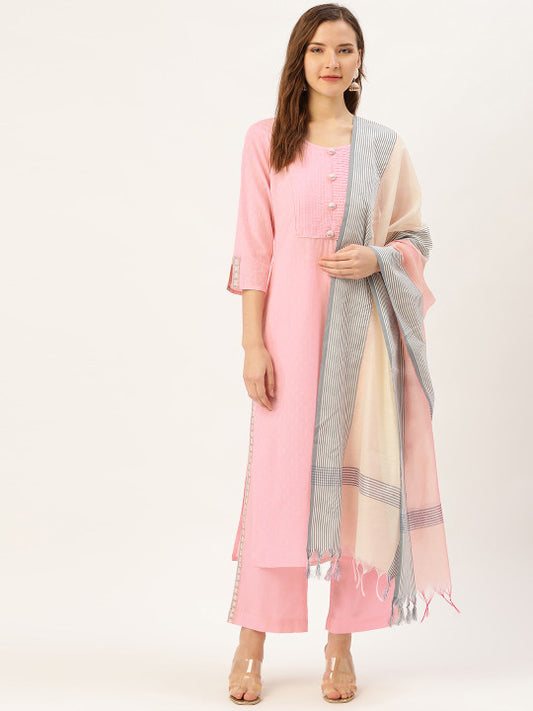 Jaipur Kurti Printed Straight Kurta With Printed Palazzo And Dupatta