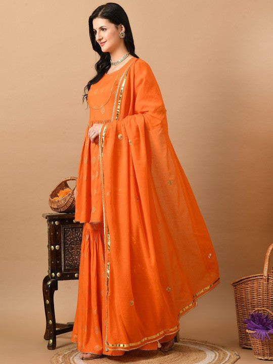ETISHA Ethnic Motifs Printed Embellished Zari Anarkali Kurta With Sharara &  Dupatta