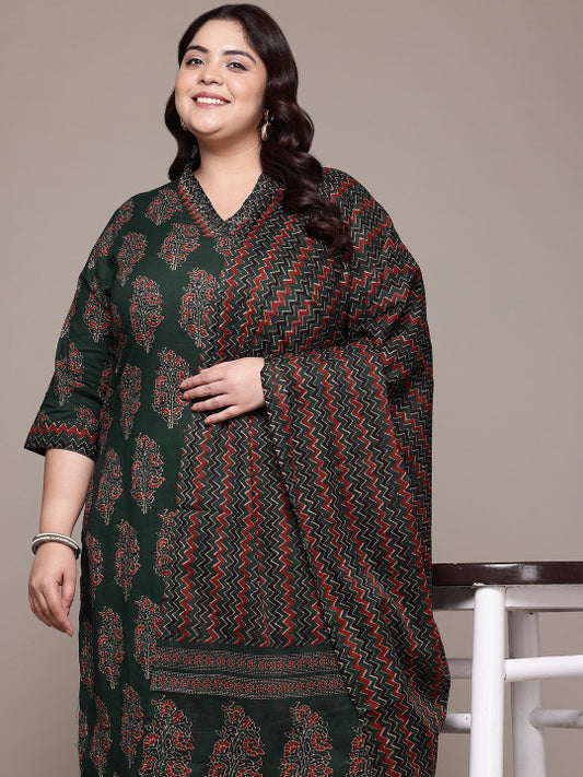 Floral Printed Pure Cotton Kurta with Palazzos & Dupatta