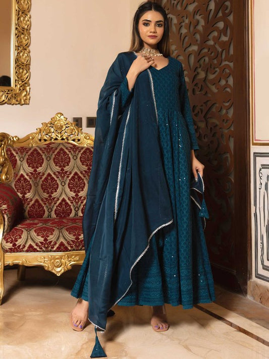 Calmna Ethnic Motifs Embroidered Panelled Chikankari Kurta