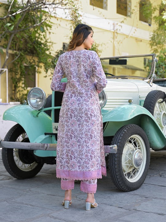 Divena Women Floral Printed Regular Pure Cotton Kurta with Trousers & With Dupatta