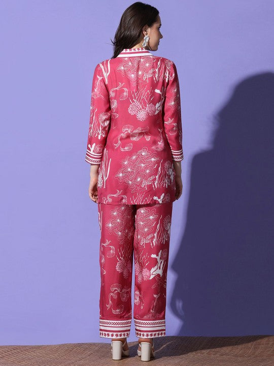 FUTURO Printed Shirt Collar Top With Trousers