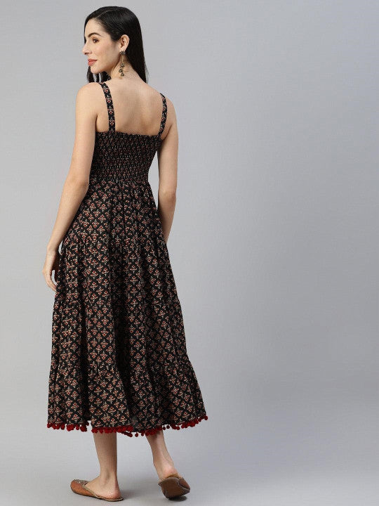 Dress21 Floral Printed Shoulder Straps Fit & Flare Midi Ethnic Dress