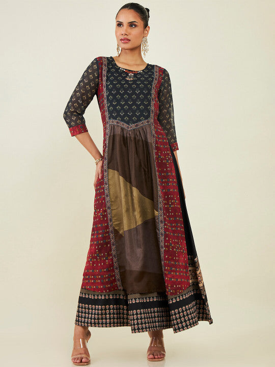 Neck Ethnic Motifs Printed Georgette Fit And Flare Ethnic Dress