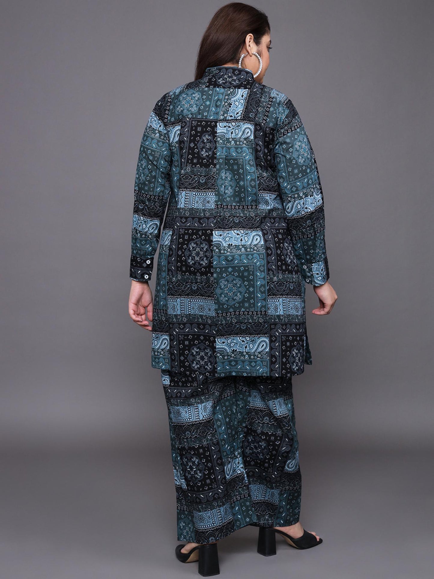 Women Plus Size Pure Cotton Black Printed Co-Ord Set