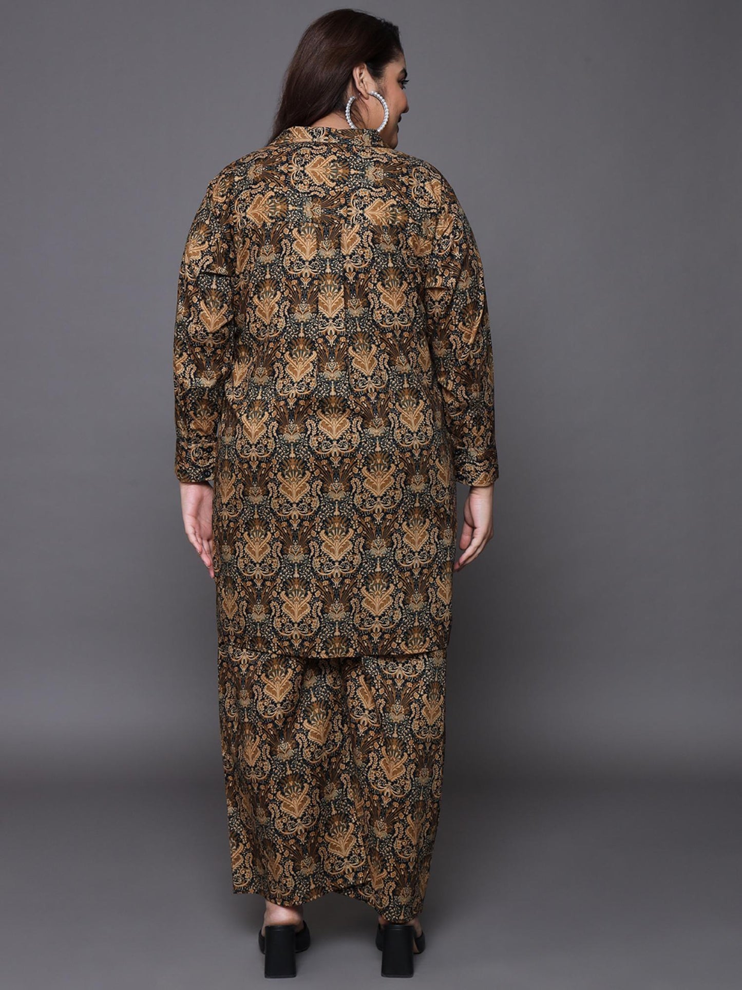 Women Plus Size Brown Printed Pure Cotton Co-Ord Set