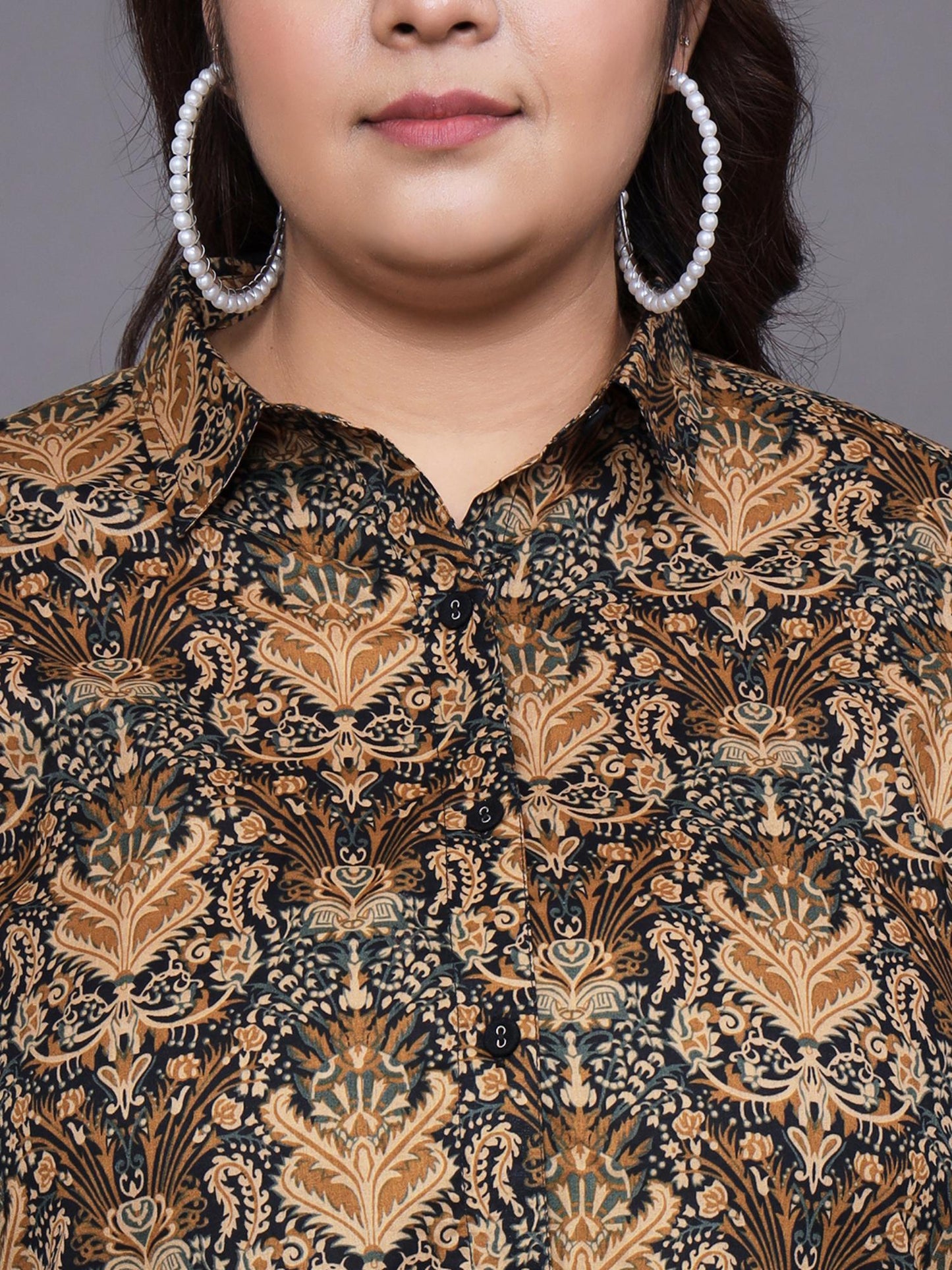 Women Plus Size Brown Printed Pure Cotton Co-Ord Set