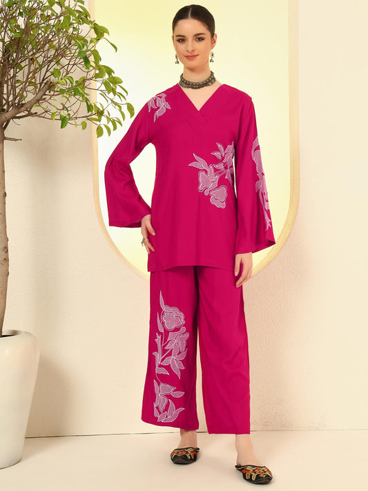 Women Rani Pink Rayon Co-Ord Set