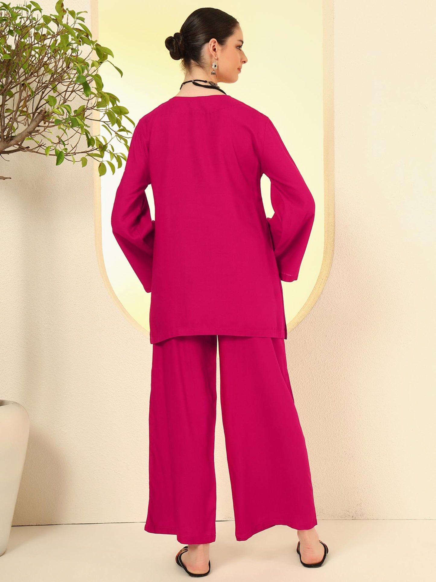 Women Rani Pink Rayon Co-Ord Set