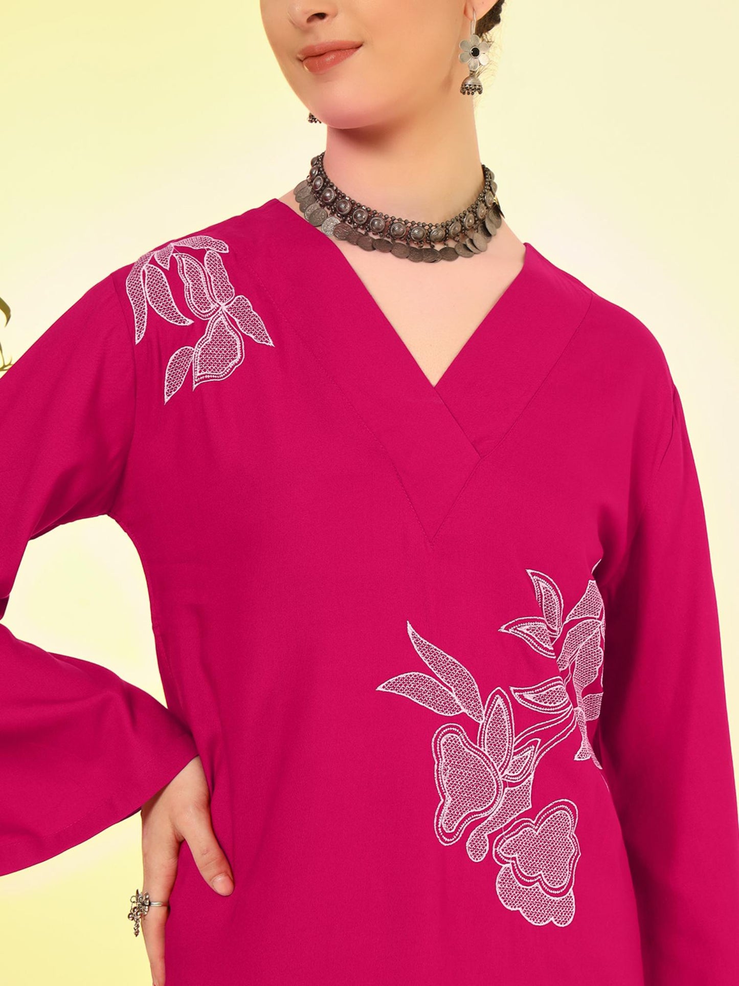 Women Rani Pink Rayon Co-Ord Set