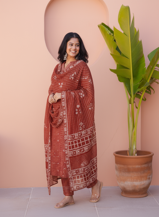 Viscose Placement Print High Low Maroon Kurta