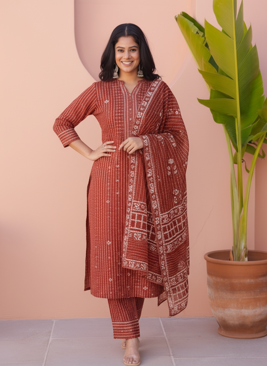 Viscose Placement Print High Low Maroon Kurta