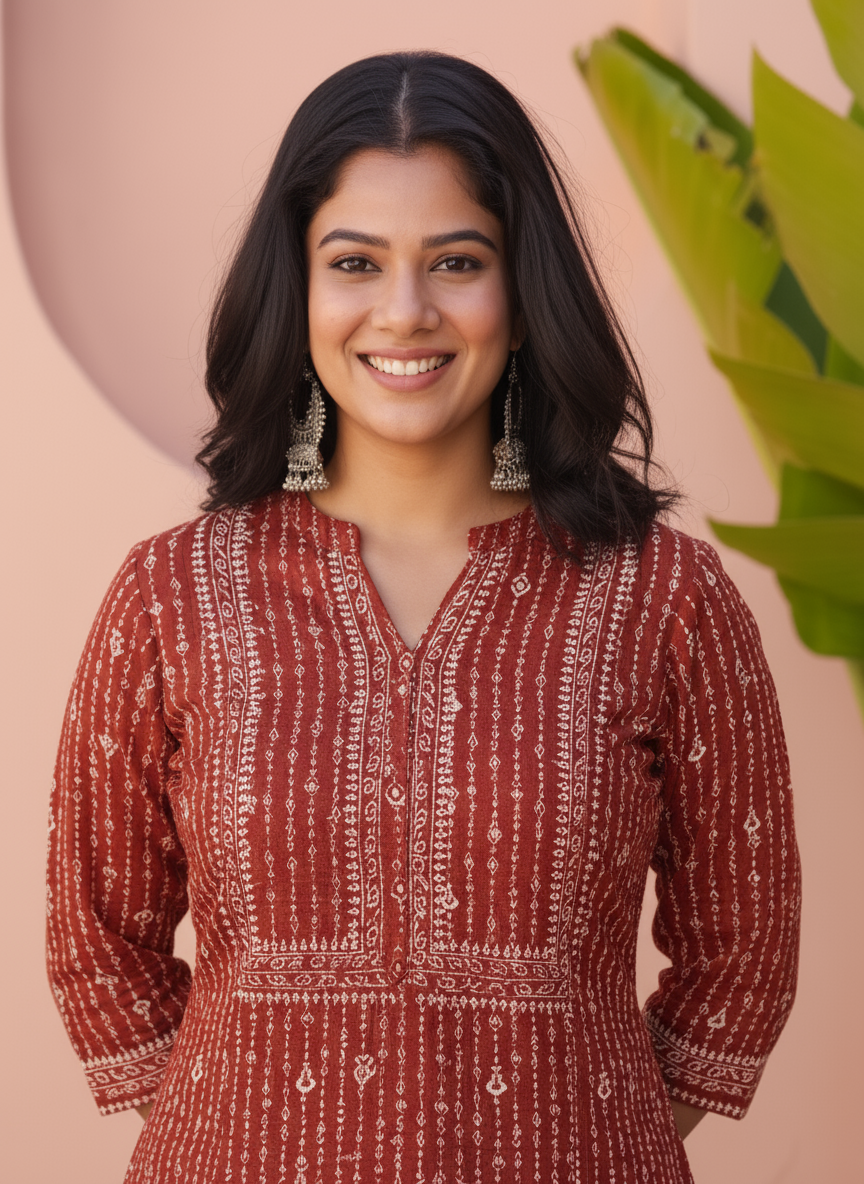 Viscose Placement Print High Low Maroon Kurta