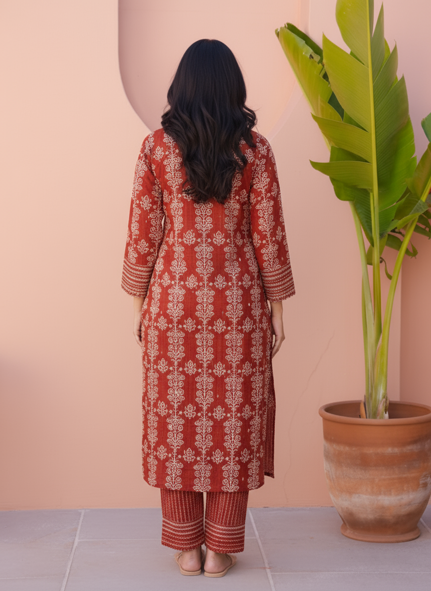 Viscose Placement Print High Low Maroon Kurta