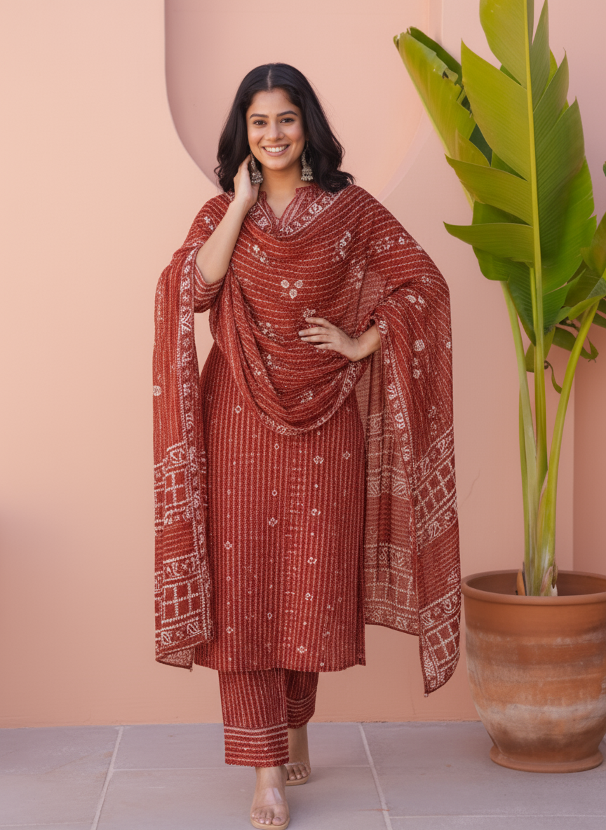 Viscose Placement Print High Low Maroon Kurta