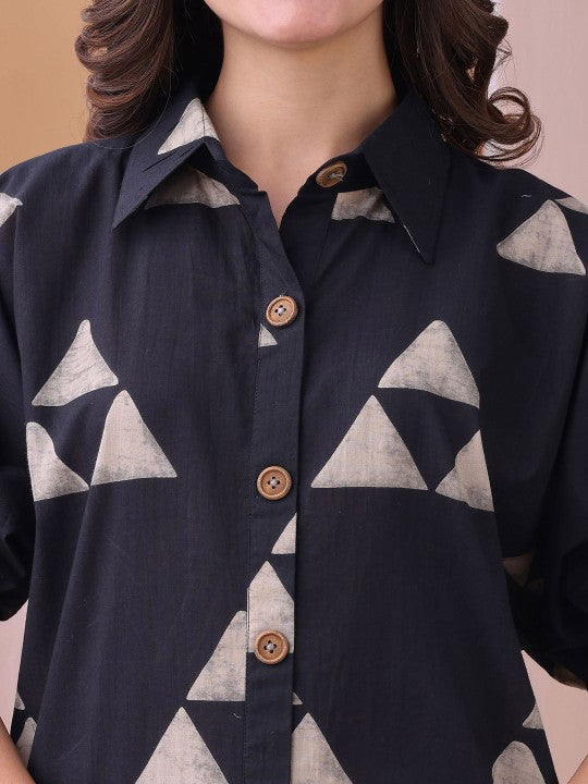 Fourleaf Printed V Neck Shirt Collar Shirt With Trousers Co-Ords