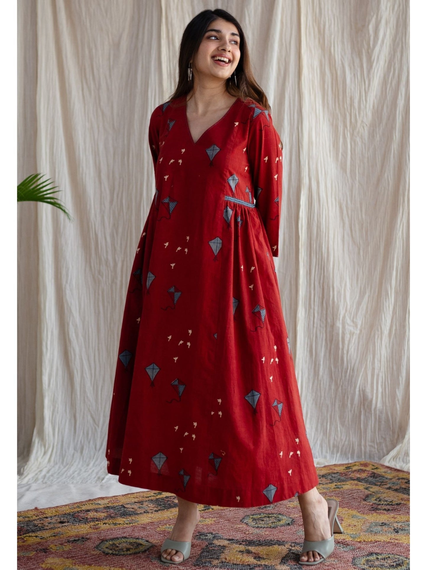 Amdavad Patang Ajrakh Red Cotton Printed Dress