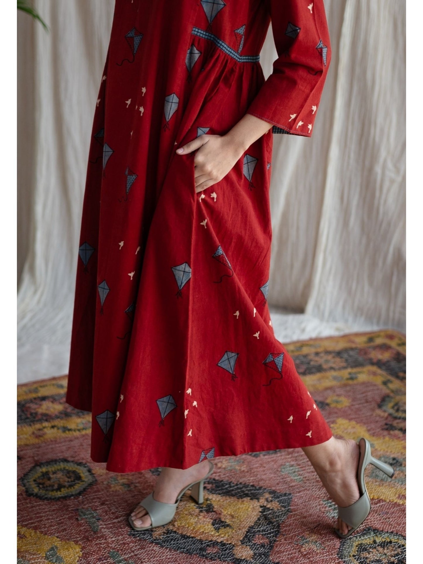 Amdavad Patang Ajrakh Red Cotton Printed Dress