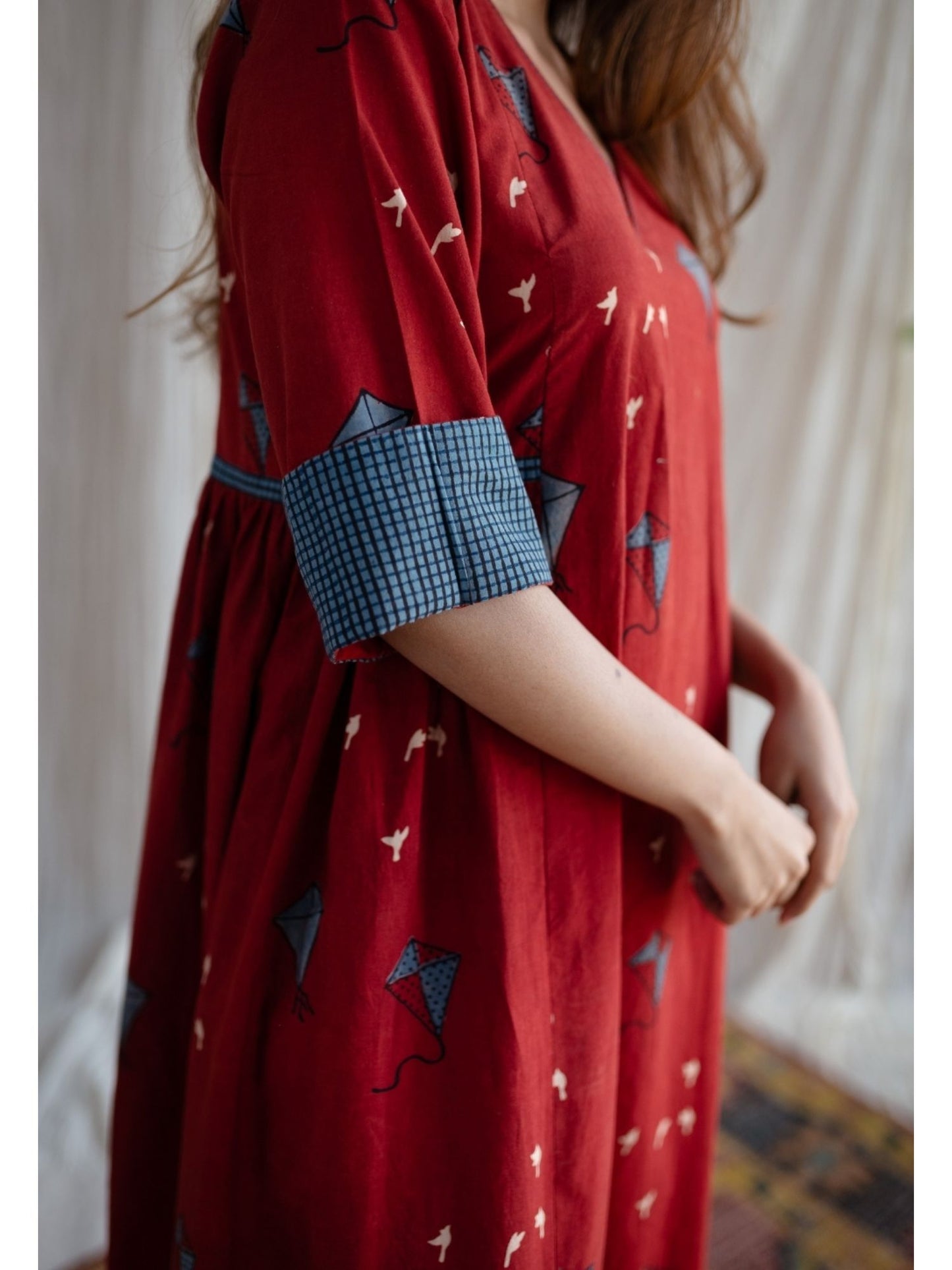 Amdavad Patang Ajrakh Red Cotton Printed Dress
