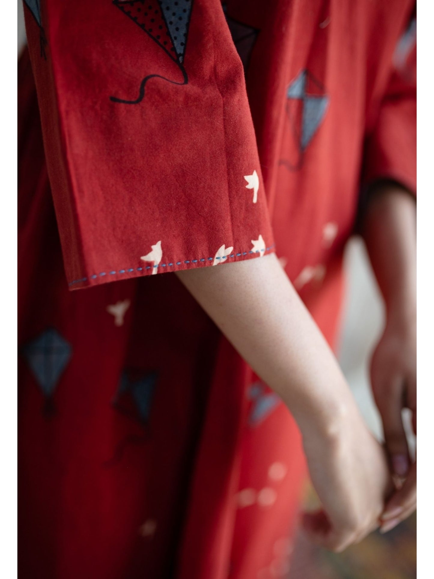 Amdavad Patang Ajrakh Red Cotton Printed Dress