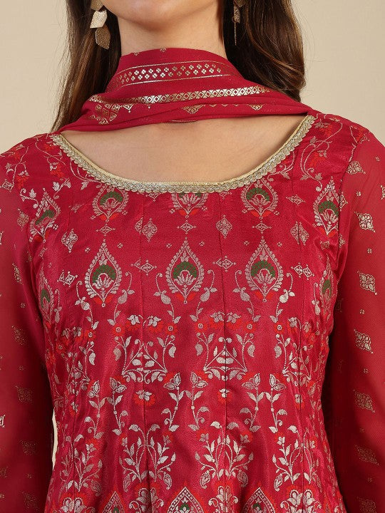 AURELIA Floral Printed Round Neck Gotta Patti Anarkali Kurta With Trousers & Dupatta